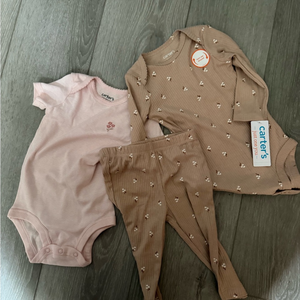 Carter's Pink and Brown Kids One Pieces Set, NWT